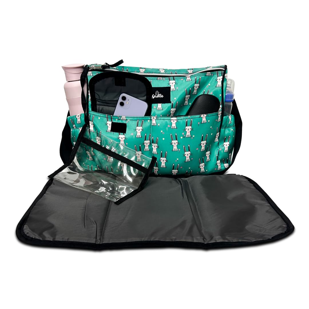 Kridlo Grey Baby Nest + Dry Mat + Green Baby Diaper Bag Essential Combo - Pack of 3 1