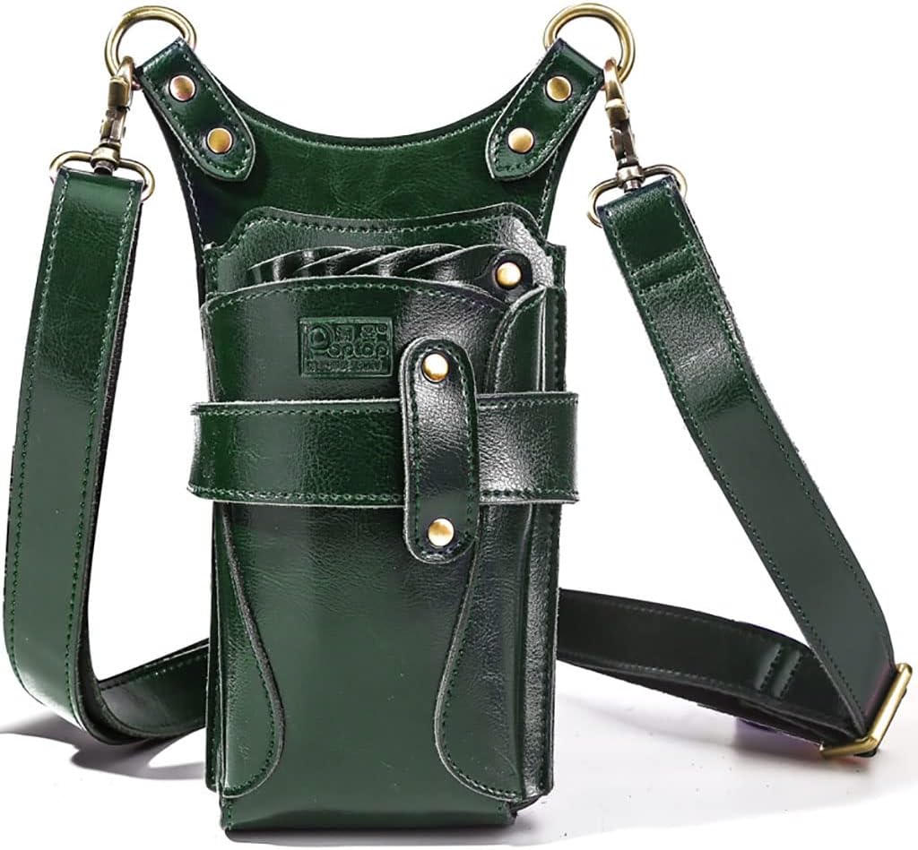 Hair Stylist Barber Scissors Bag,Genuine Leather Salon Hairdressing Portable Shear Comb Clips Organizer Holder Travel Luggage Pouch