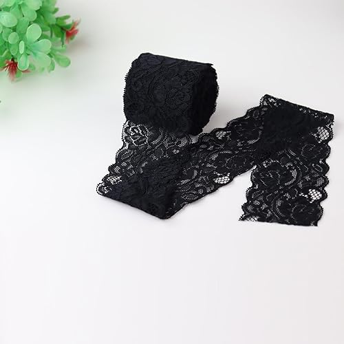 Miniatura 5 de Duuclume Tela de encaje vintage de 2.4 pulgadas x 5 yardas, ribete de encaje negro costura, cinta de encaje elástica  perfecta para manualidades,