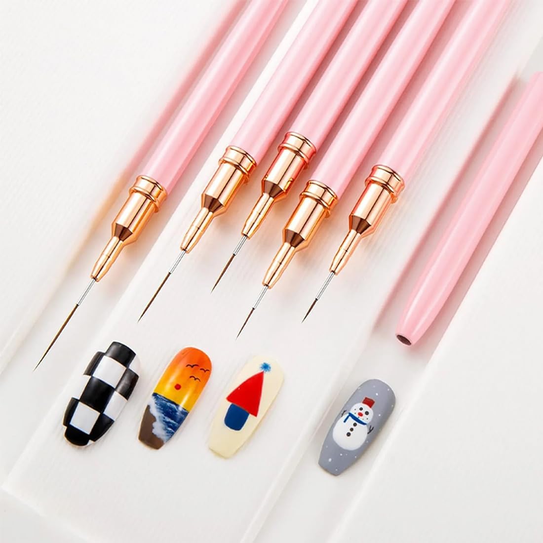 WeddHuis Nail Art Ongles Professionnel, 5 Pièces, Pinceaux Liner Ultra Fin, pour Gel, Peinture Acrylique, UV Construction, Brosses French Set, Nail Art, Liner, French Manucure (7/9/11/15/25 mm)
