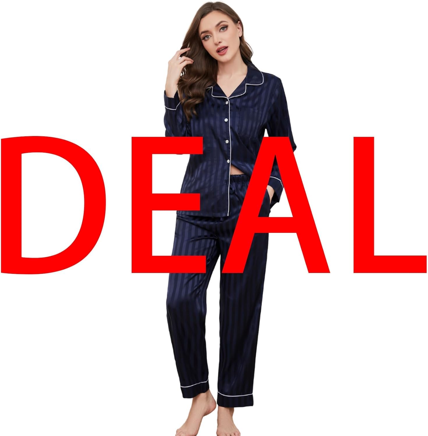 U2SKIIN Women Satin Pajamas Set, Long Sleeve Silk Pajamas for Women Striped Button Down 2-Piece Pj Set - Image 7