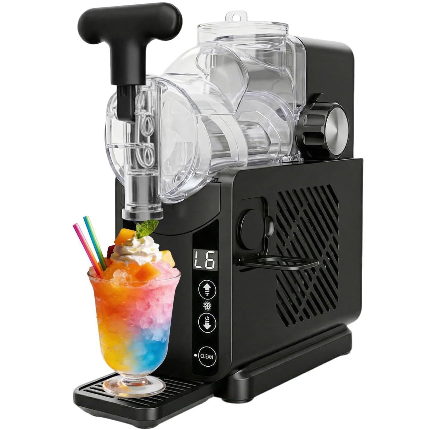 Slushie Maker Machine, Slushie Machine No Ice Needed, 5-in-1 Freeze Drink & Soft Serve Ice Cream Maker, Self-Chilling Slushy Maker with 5 Presets, LED Display & Auto Clean, for Family Gathering Black