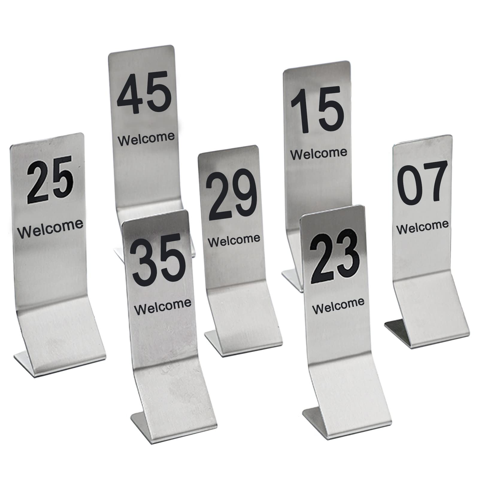 MYUYEE Tabletop Number Sign, Place Cards Metal Number Tags, Double-Side Black Numbers 1-50, Table Plate For Restaurants, Bars, Parties, Stainless Steel Table Signs (1-50)