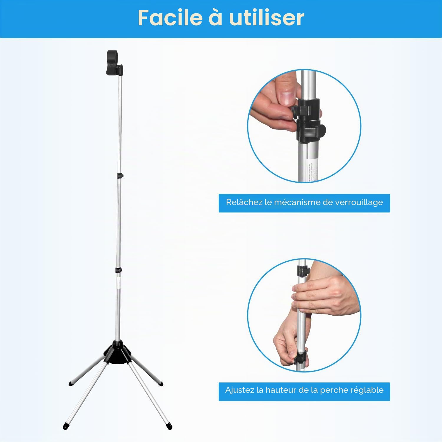 Support de sèche-cheveux mains libres avec rotation à 360 degrés, support de sèche-cheveux réglable avec trépied et clip universel, support rotatif à 360 degrés pour salle de bain, coiffeuse, salle de