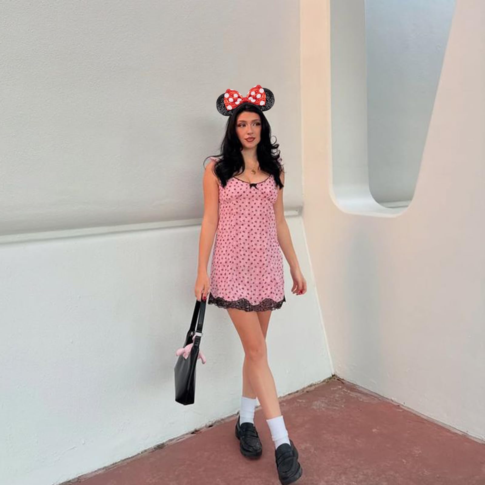 DRESHOW Mouse Ears Bow Headbands Glitter Party Decoration Cosplay Costume for Women