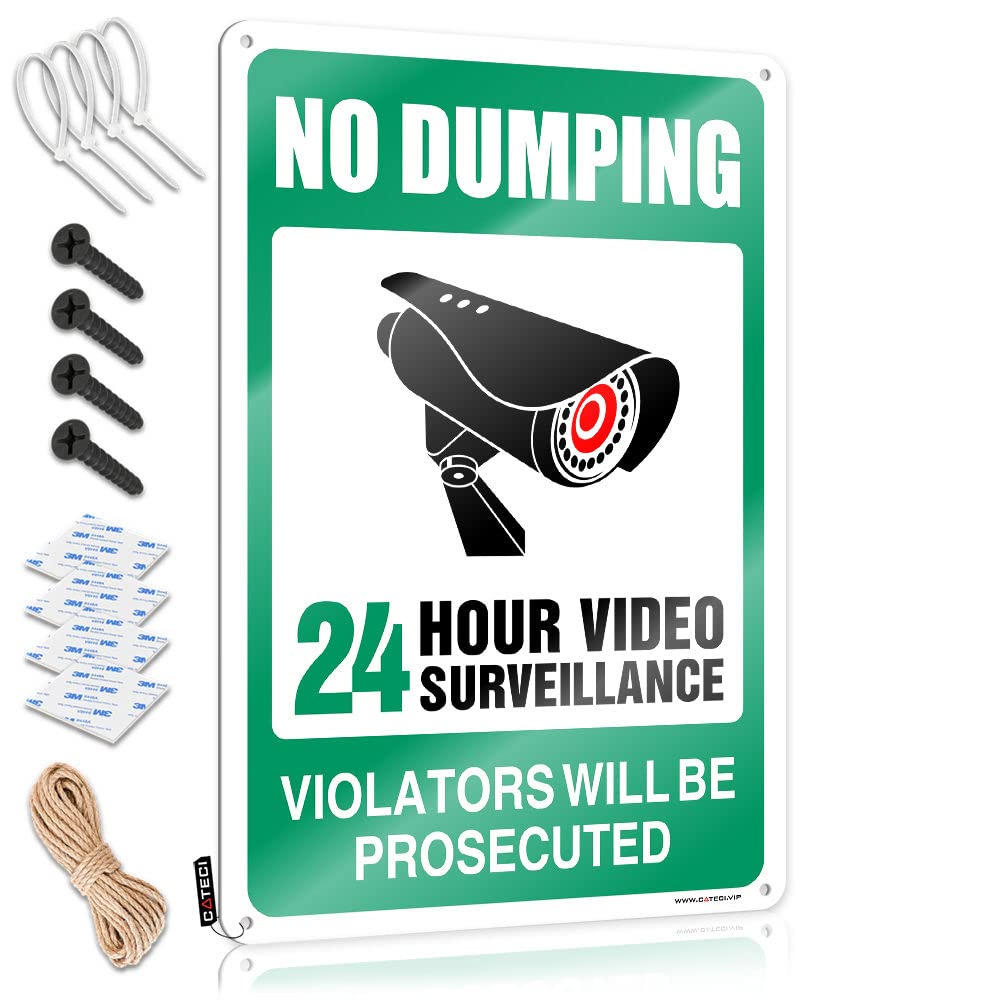 Coffee Sign Decor Coffee Tin Sign Warning No Dumping Video Surveillance Violators Will Be Prosecuted Tin Sign Backyard Bar Sign Tin Sign Decor(30X40CM)