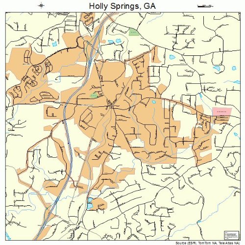Large Street & Road Map of Holly Springs, GA Printed poster