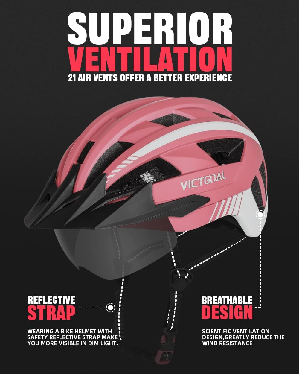 VICTGOAL Bike Helmet with USB Rechargeable Rear Light Detachable Magnetic Goggles Removable Sun Visor Mountain & Road Bicycle Helmets for Men Women Adult Cycling Helmets - Image 3