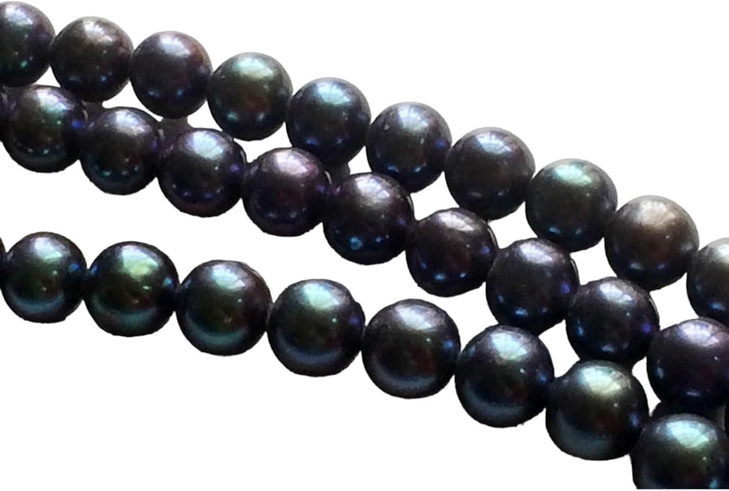 レディース 6-7 mm ピーコックパープルグリーンパール、天然淡水ラウンドパール、天然真珠、ジュエリー用 16 インチパールビーズ