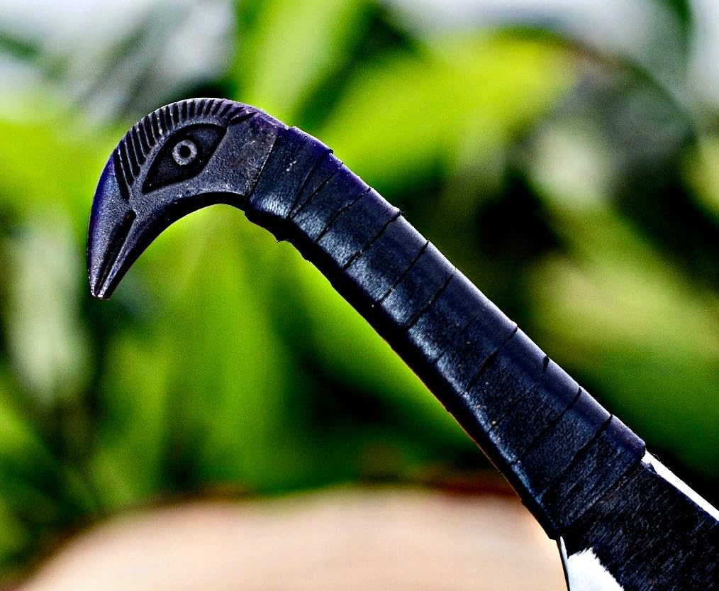 Poshland - Odin's Raven Norse Viking-styled Knife 10.3" - Hand Forged 6.5" Carbon Steel Blade, Raven's Head Hilt and Leather Sheath - Unique Medieval Seax Style - Norse Knife for Hunting & Camping