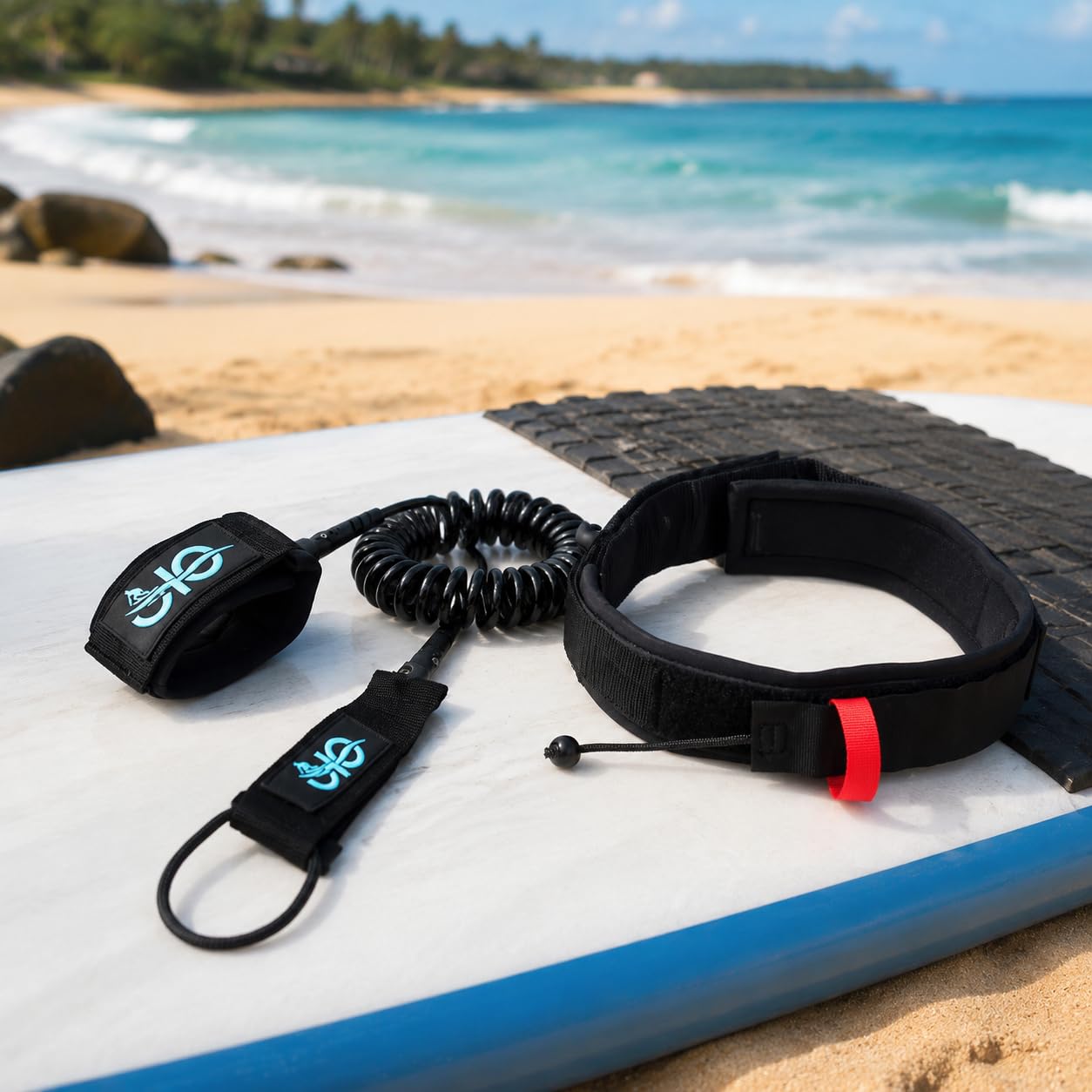 Leash Wing Foil Vita Regolabile, Guinzaglio Paddleboard per Sport Acquatici, Cinturino alla Caviglia Staccabile, Resistente all'Acqua, Corda in vita più corda da 7 mm alla caviglia