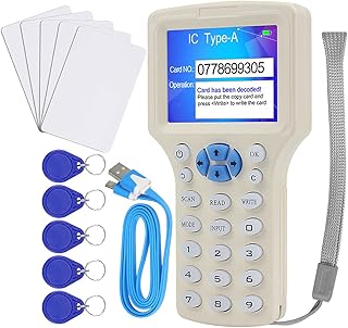 JASAG ID IC HID Card Copier, NFC Reader, 125KHz 13.56MHz 10 Frequency RFID Key fob Cards Reader/Writer/Duplicator, UID Decoder, USB Copier, with 10PCS Rewritable Key Cards