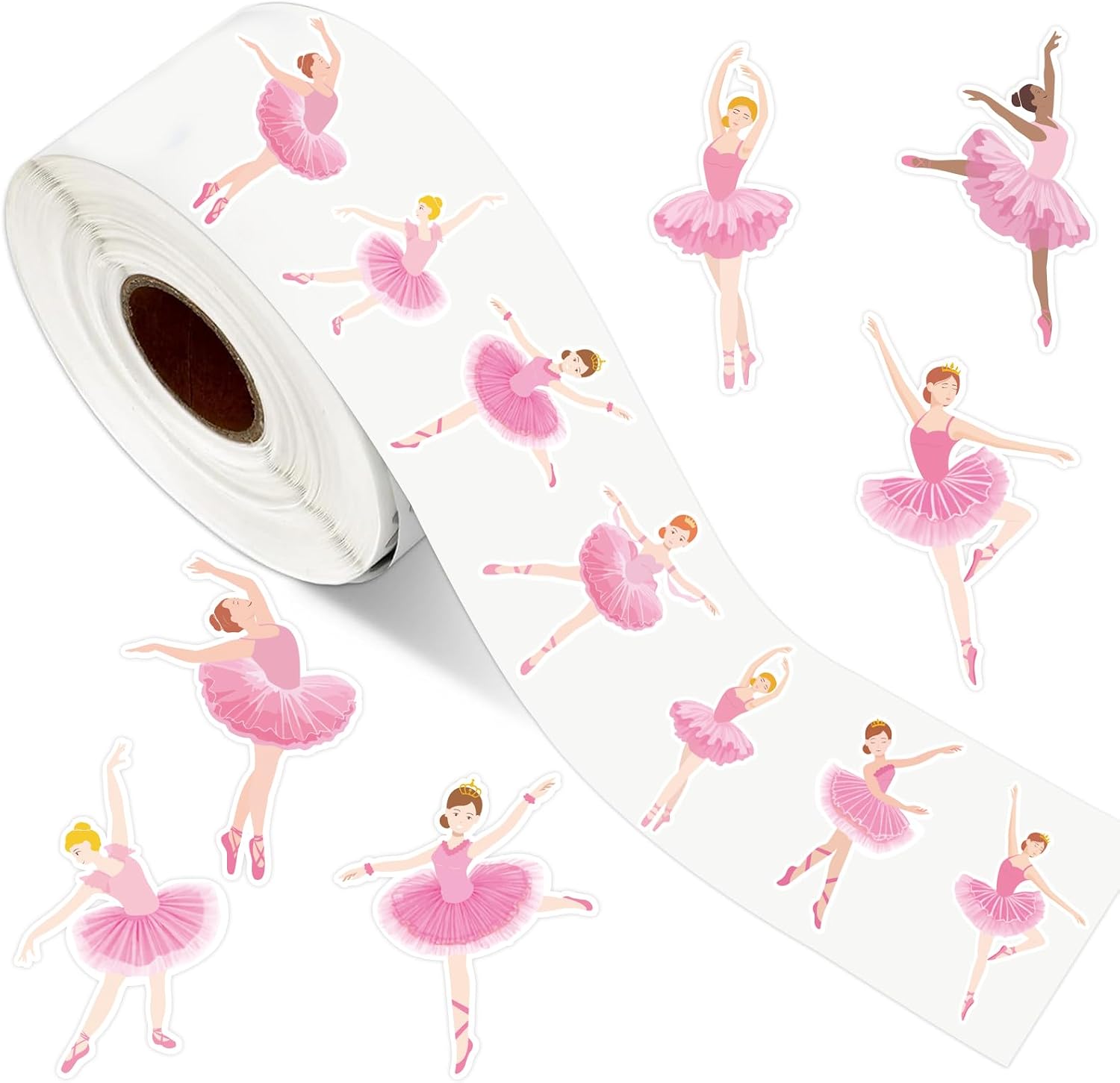 JarThenaAMCS 1000 Pcs Ballerina Stickers Dance Ballet Paper Decals Pink Self-Adhesive Stickers for Envelopes Scrapbook Gifts DIY, 1.5 in