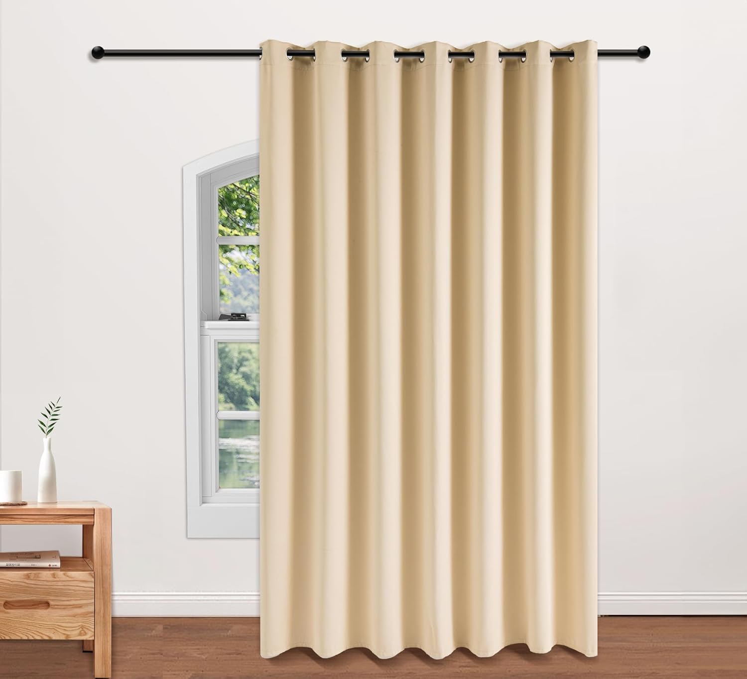 PI Blackout Sliding Door Curtains, Grommet Privacy Room Divider Door Curtains Thermal Insulated Vertical Window Treatment for Living Room/Bedroom/Bathroom/Nursery (Beige, W100" x 95")