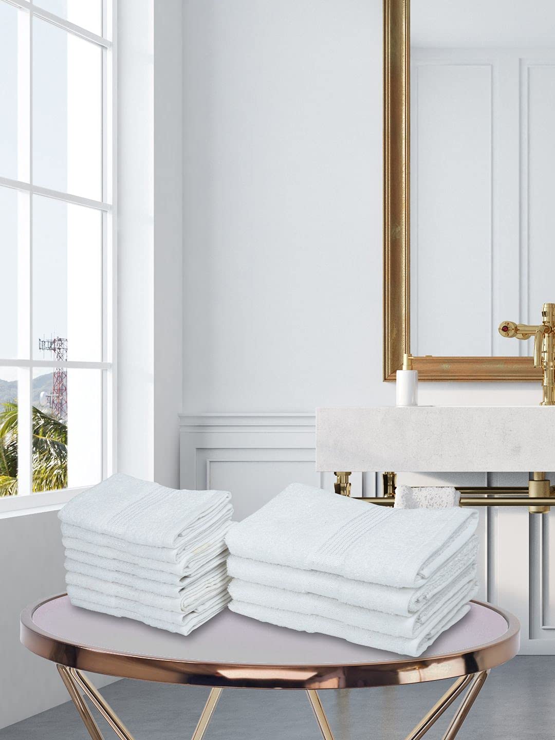 KOPA [12pc] Quick Dry 100% Cotton Soft Terry Towel -4pc Hand, 8pc Face (d'ross) Solid-White