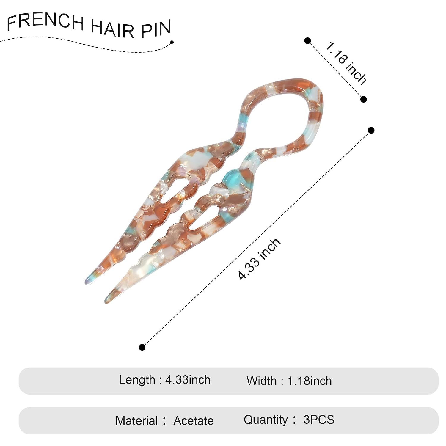 Lourny 3PCS French Hair Pins for Women, 4.1 Inch Prestige Hair Pin with Serrated Anti-Slip Design Suitable Hair Clips for Thick Hair