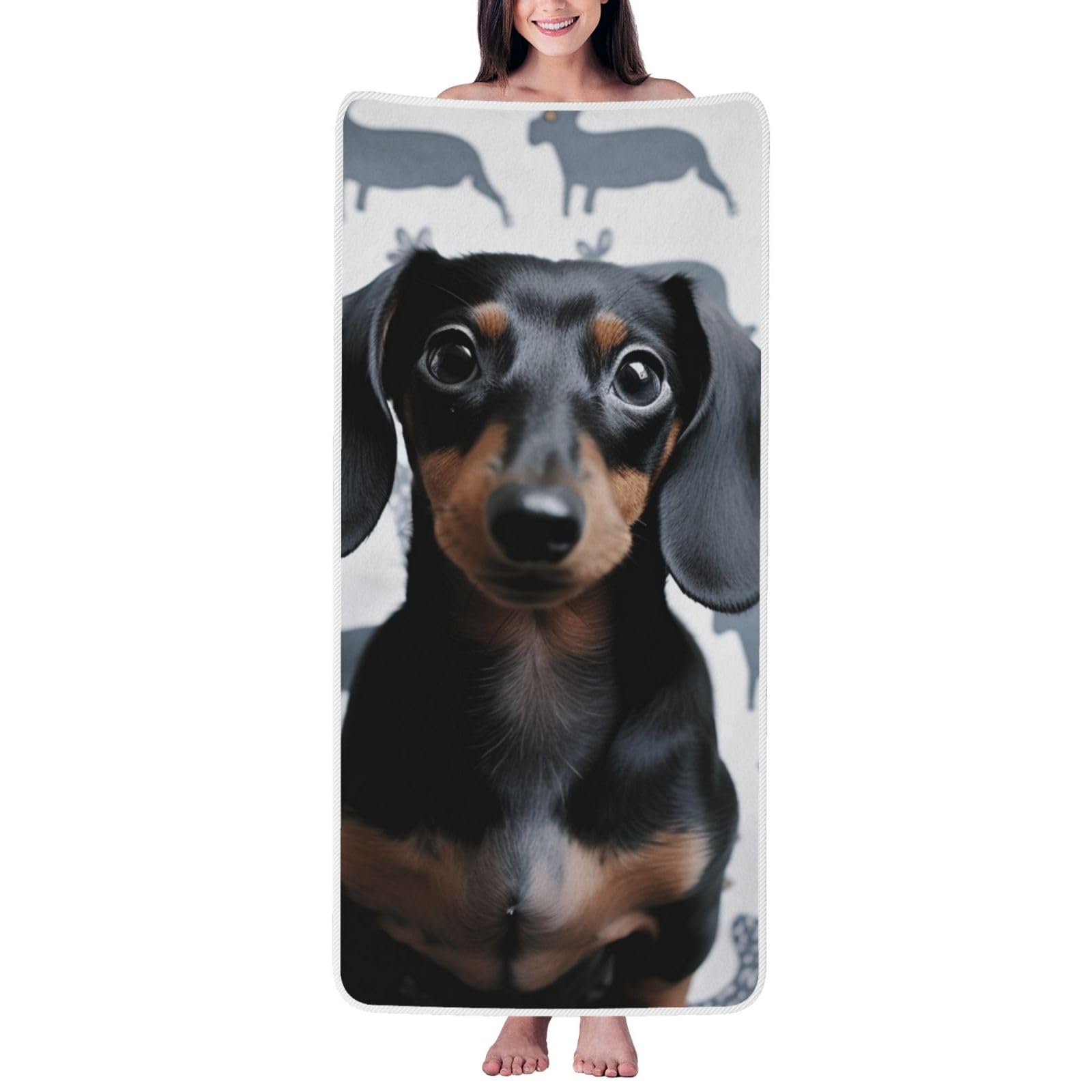WPKJU Cute Dachshund Dog Printed Bath Towel with White Edging - 27x55 in Soft Extra Absorbent Coral Velvet Shower Towels for Bathroom
