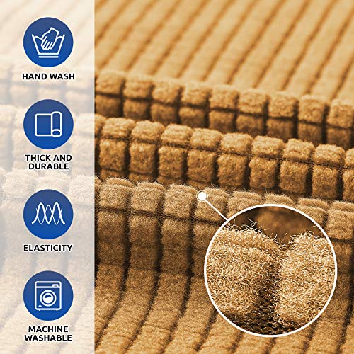 KEKUOU Stretch Single Sofa Slipcover 1 Piece Couch Sofa Cover (31"-55") Furniture Protector 1 Seater Sofa with Elastic Bottom for Kids,Pet.Jacquard Small Checked Pattern Fabric(Small,Golden)