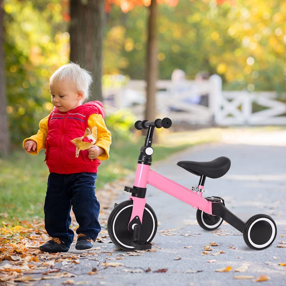 Triciclo Evolutivo 2 In 1 Per Bambini 1-3 Anni, Mini Draisienne Con Sella Regolabile, Ruote Antiscivolo, Rosa