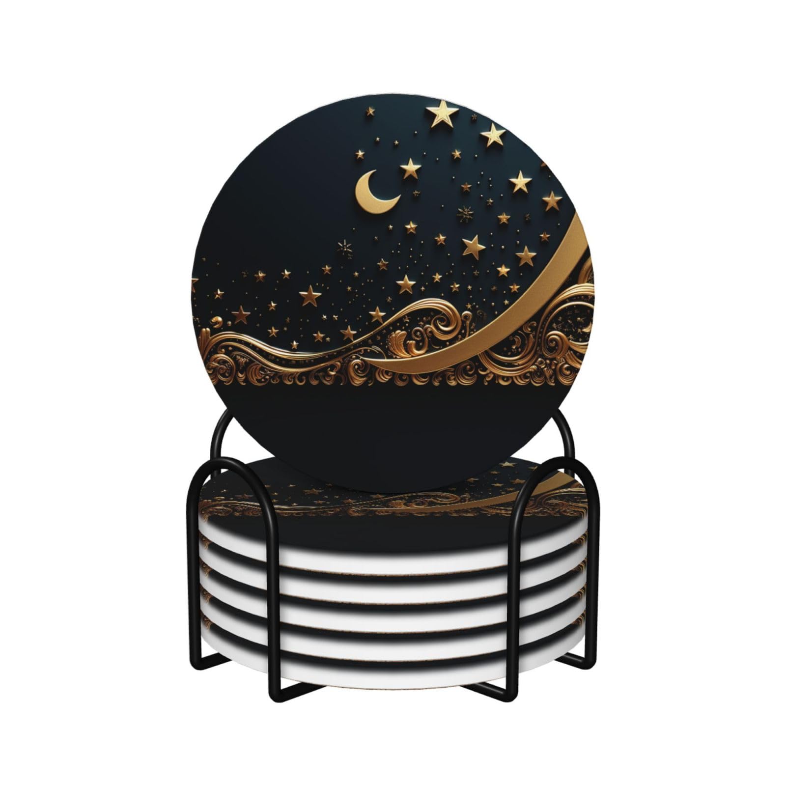 Dessous de verre en céramique au design croissant de lune et finitions dorées premium