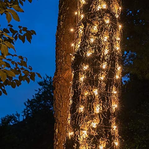 Kringle Traditions Outdoor Trunk Lights, Outdoor String Lights Tree Lights Trunk Wrap Lights – Tree Wrap Christmas Lights (2’ x 8’, 100 Lights, Clear Lights, Brown Wire) Cover