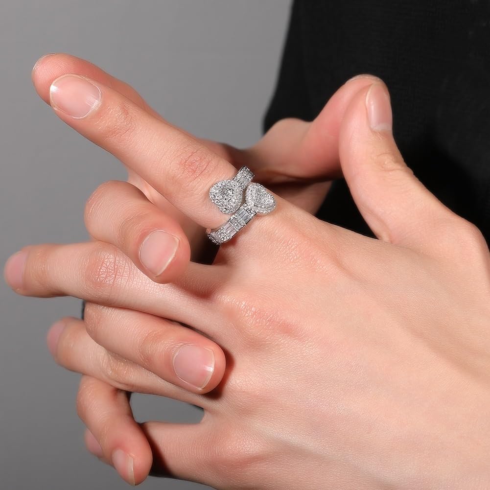 Iced Out Heart Ring for Couples – 10.4mm Hip Hop Fashion Statement Ring with CZ, Unisex in Gold, Silver, Rose Gold(Gold,No.9)
