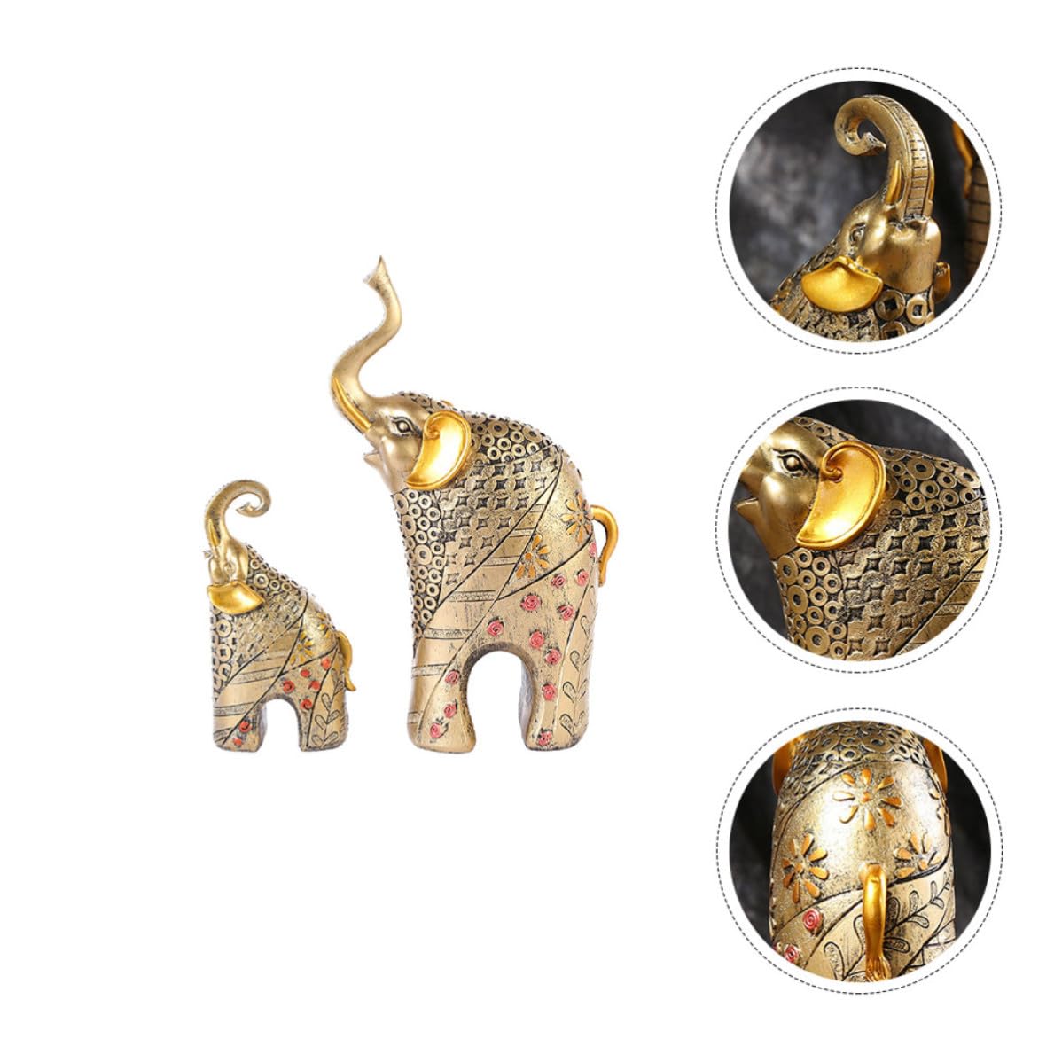 Set 2 Pezzi Elefanti in Resina Oro Decorativi Non Sbiadenti, Statuette Eleganti e Naturali per Decorazioni Casa e Ufficio, Ornamento Portafortuna Artistico