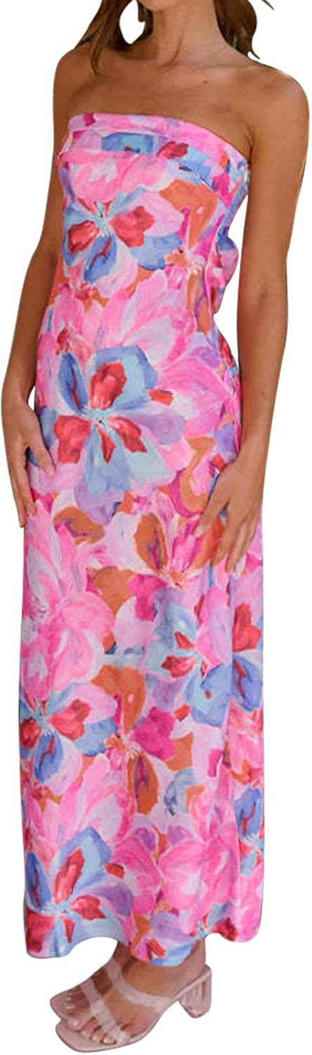 Women's Sexy Satin Tube Maxi Dress Elegant Silk Strapless Open Back Party Cocktail Wedding Guest Formal Long Dresses - Image 6