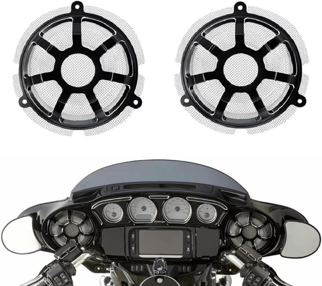 Gauge Forged Billet Speaker Grills for Harley Touring FLHT FLHX, 2014-2019, Street Electra Glide FL Trike Models (BLACK, Gauge size)