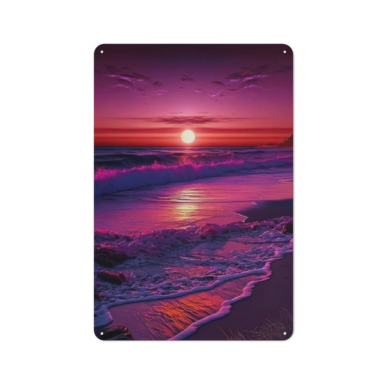 Junmoney Beautiful Sunset Beach Decorative Metal Plaque, Small Wall Accent For Workshop, Shed And Game Room, 30X20cm