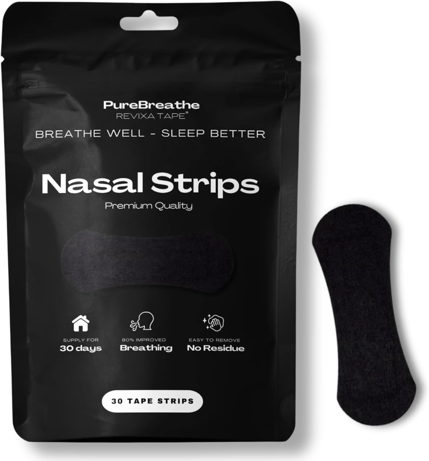 Premium Nasal Strips - 30 Pack | Strong Hold & Easy to Remove Anti-Snoring, Instant Nose Congestion Relief & Enhanced Breathing Nasal Strips for Sleep & Exercise | Hypoallergenic & Pain-Free