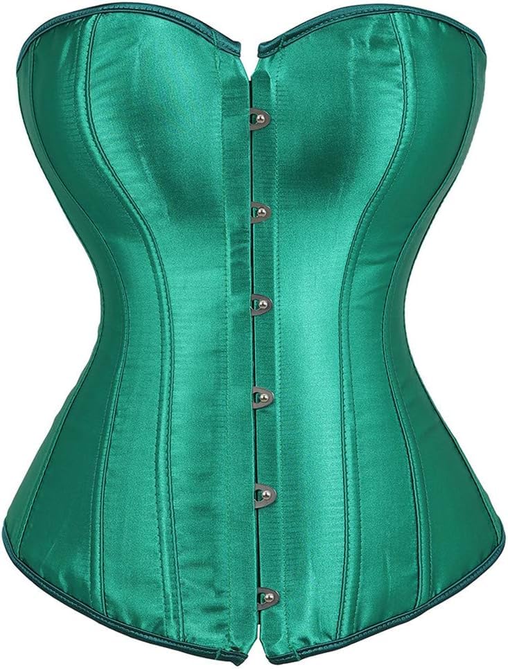 ADELCE Womens Sexy Boned Overbust Shaper Push Up Bodysuit Lace up Corsets and Strap Bustiers Top Green 2XL