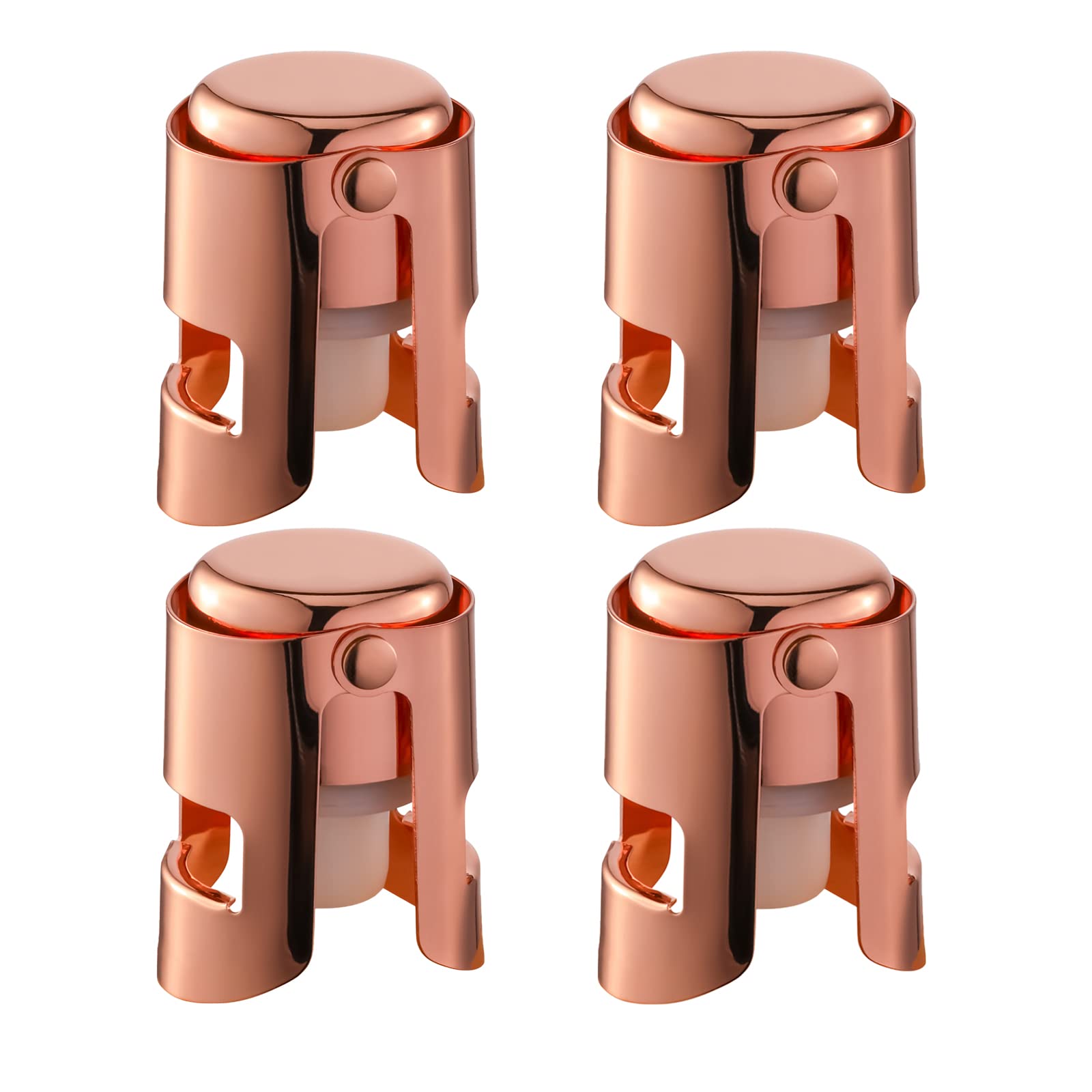 Champagne Stoppers with Stainless Steel Champagne Saver with Food Grade Silicone Leak proof Keep Fresh Suitable for Champagne, Cava, Prosecco and Sparkling (Rosegold, 4 Pack)