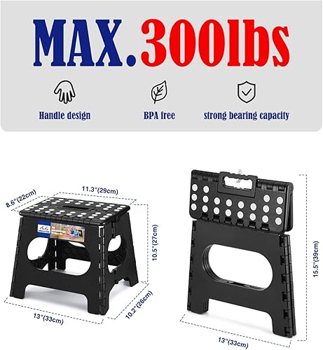 Miniatura 20 de Acko. Taburete plegable de 13 pulgadas de alto, resistente, para niños y adultos, cocina, jardín, baño, taburete con escalón. Blanco,Negro
