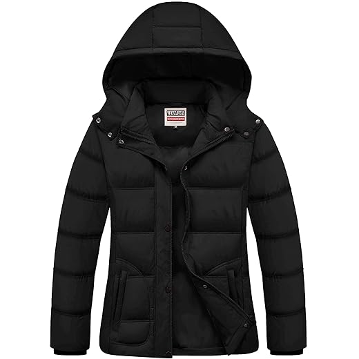 WULFUL Jaqueta feminina de inverno, leve, quente, espessa, acolchoada e impermeável, com capuz removível