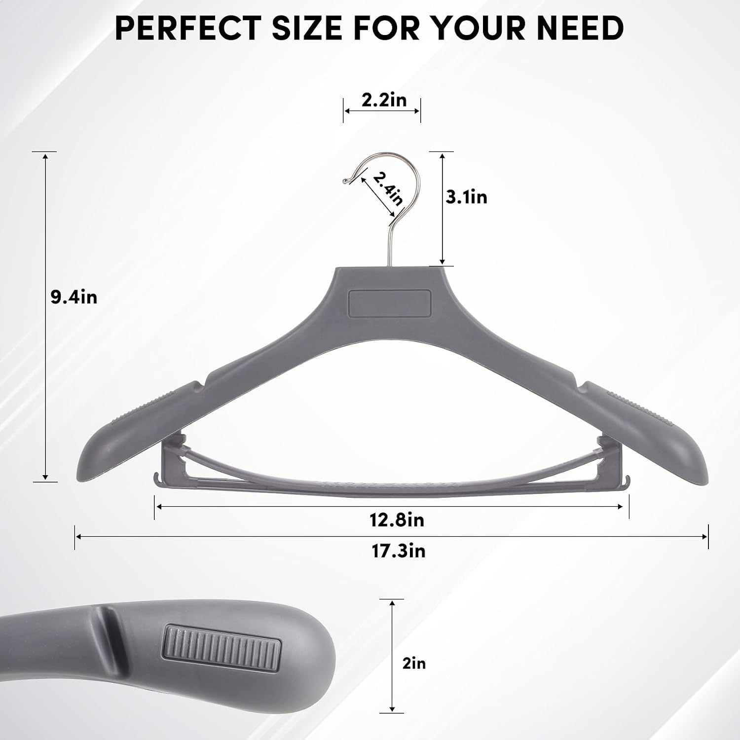 DEDU Suit Hangers for Men 40 Pack, Grey Coat Hangers Extra Wide Non Slip Width 17.7", Thick Plastic with Pants Bar & Metal Hook image 2
