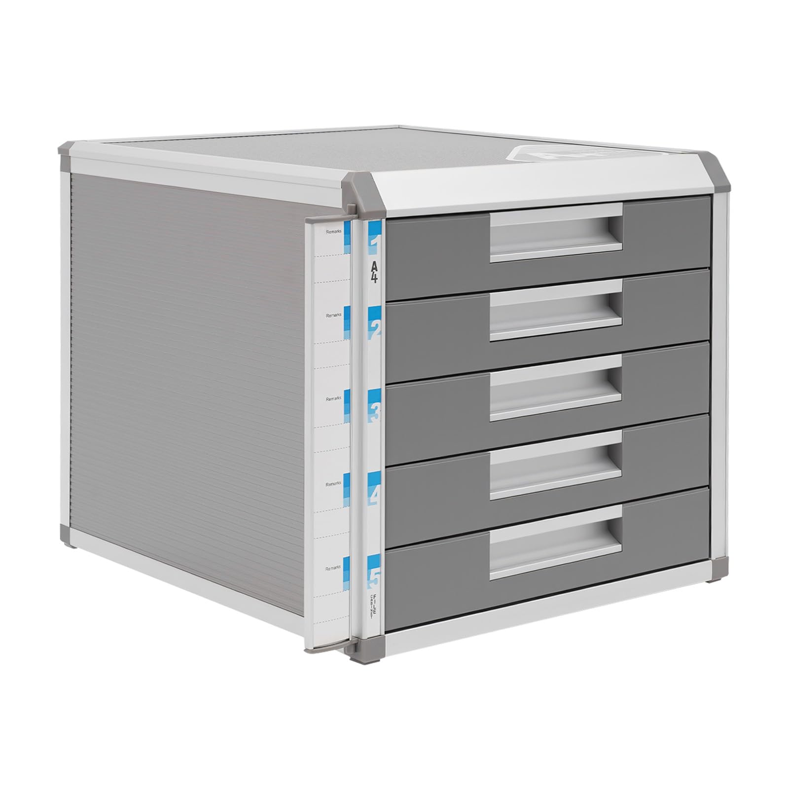 Aluminium Schubladenbox Abschließbar A4 Schreibtisch Organizer mit 5 Schubfächer, Dokumenten Aufbewahrung Ablagebox, Büroschrank Metallschrank File Cabinet zur Dokumentenablage