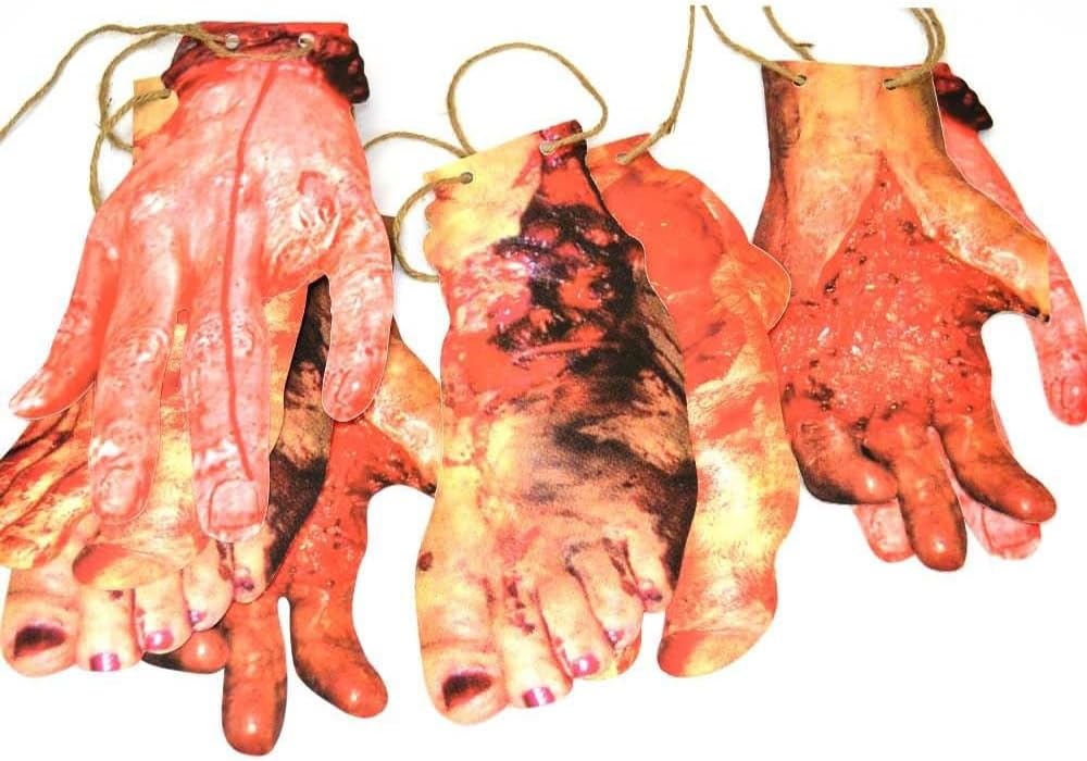 Shatchi Bunting Limbs 2Pk Scary Halloween 8Pcs Body Parts Garland Door Room Bloody Party Banner - Arms,Feet Hanging Decoration