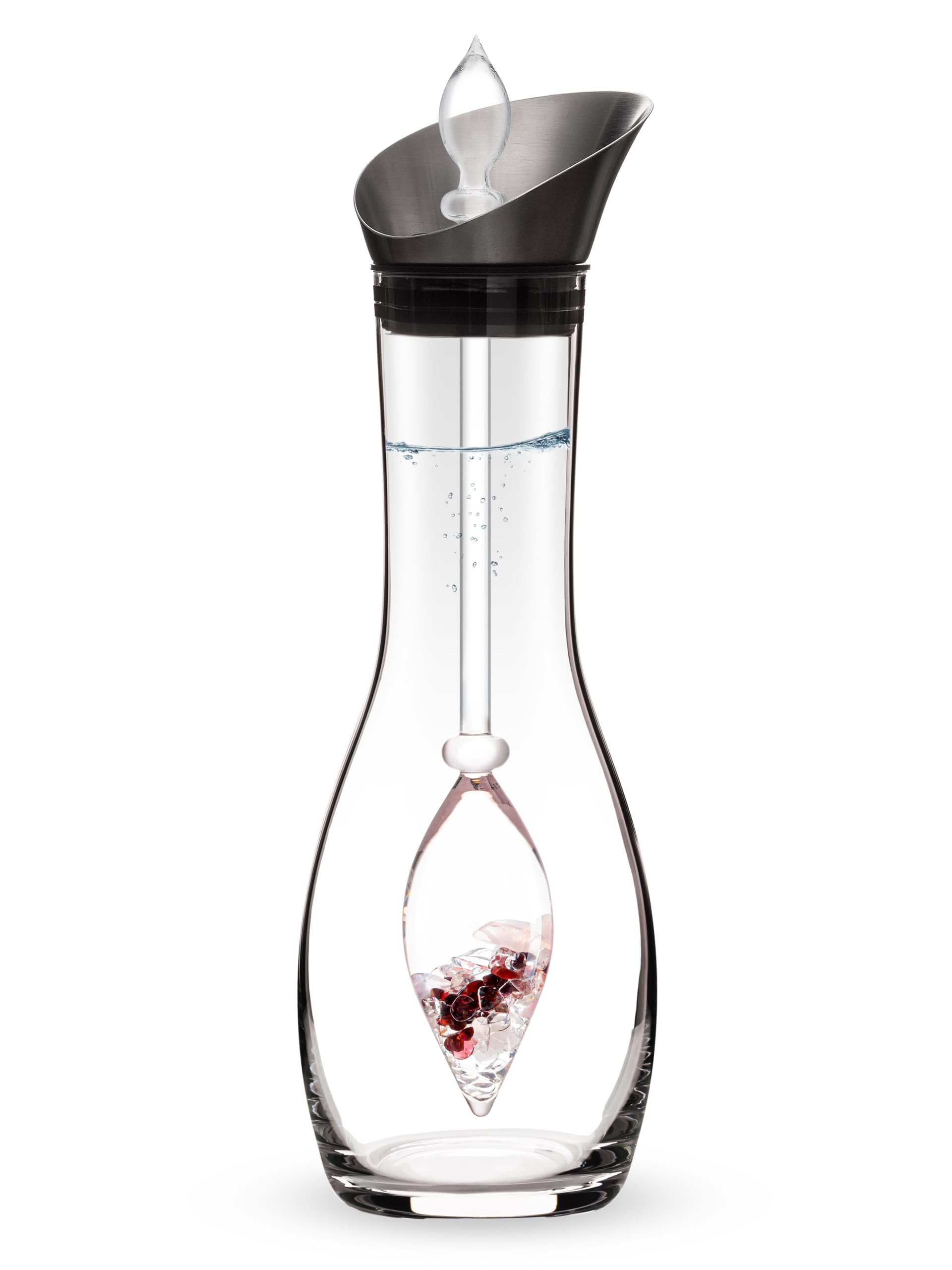 VitaJuwel ViA LOVE Bottiglia Vetro Pietre Quarzo Rosa Granato Chiaro Acqua