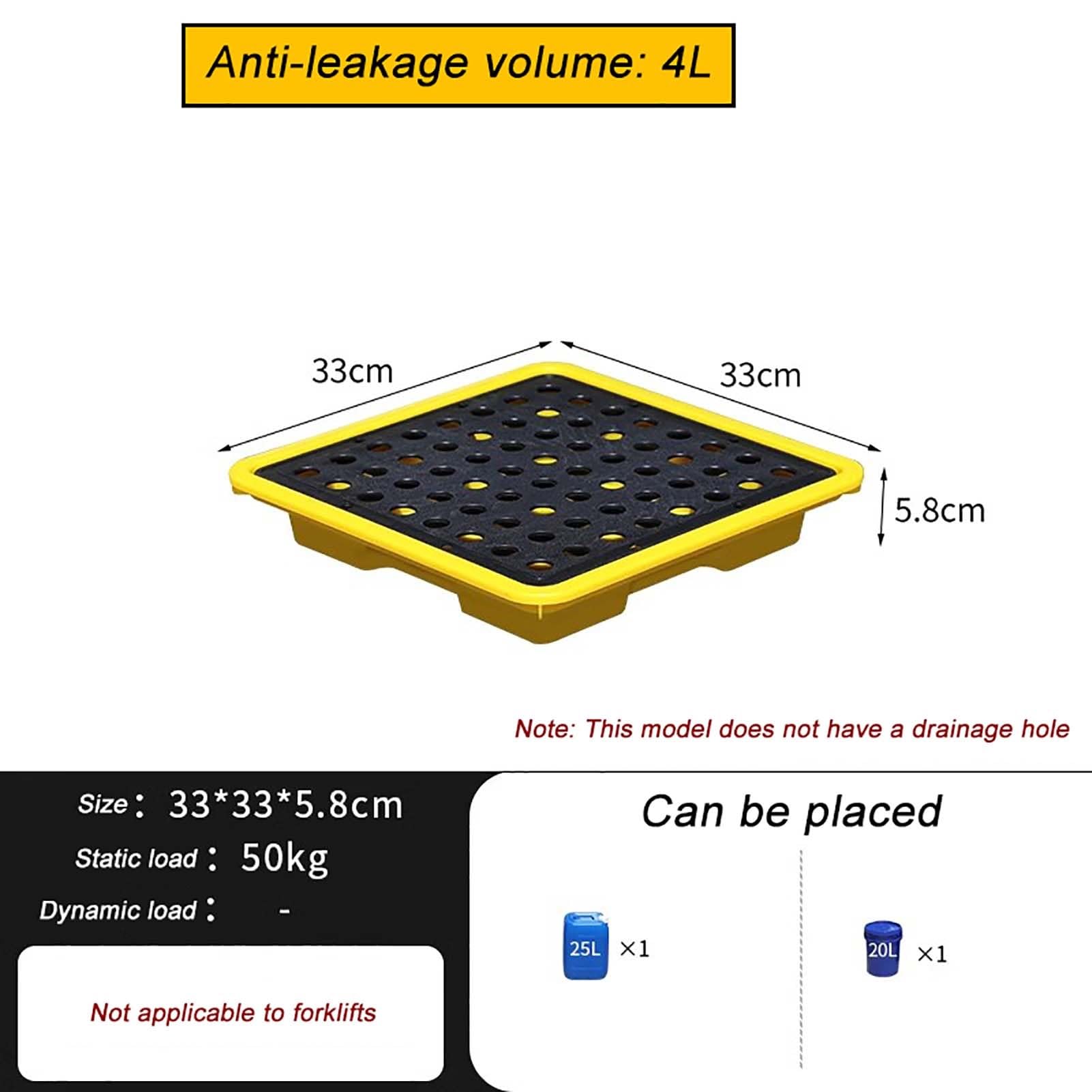 Genérico Plataforma de contención de derrames Plataforma Modular de contención de derrames Amarilla y Negra con Drenaje, Capacidad de 1/2 Tambor(33x33x5.8cm/13x13x2in)