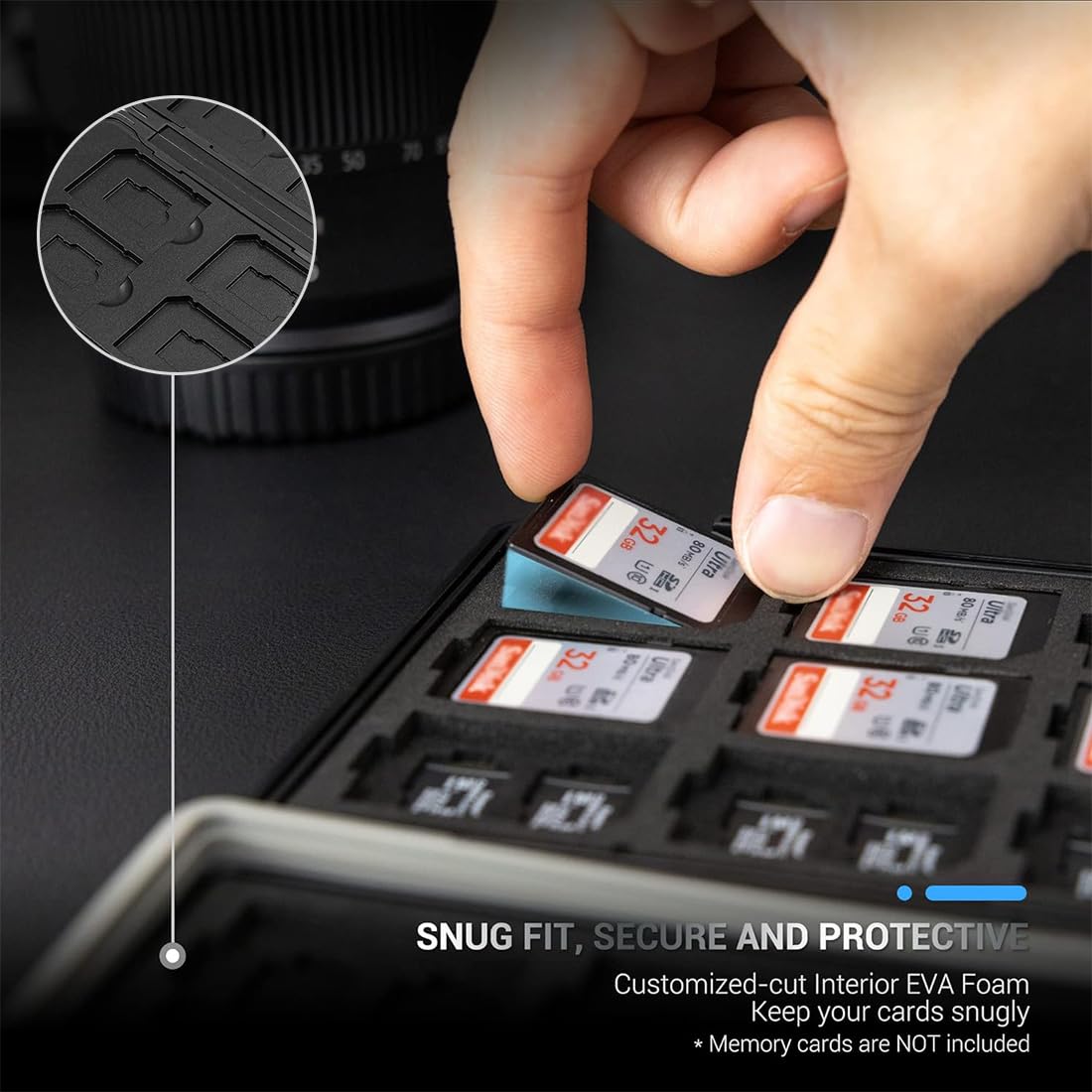 16 Scomparti Custodia per Schede di Memoria, 8 Schede SD e 8 Micro SD, per SDXC, SDHC, SD, Resistente all'Acqua, Antiurto (Nero)