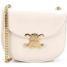 Pre-Loved Triomphe Besace Clea Chain Flap Bag Leather, White