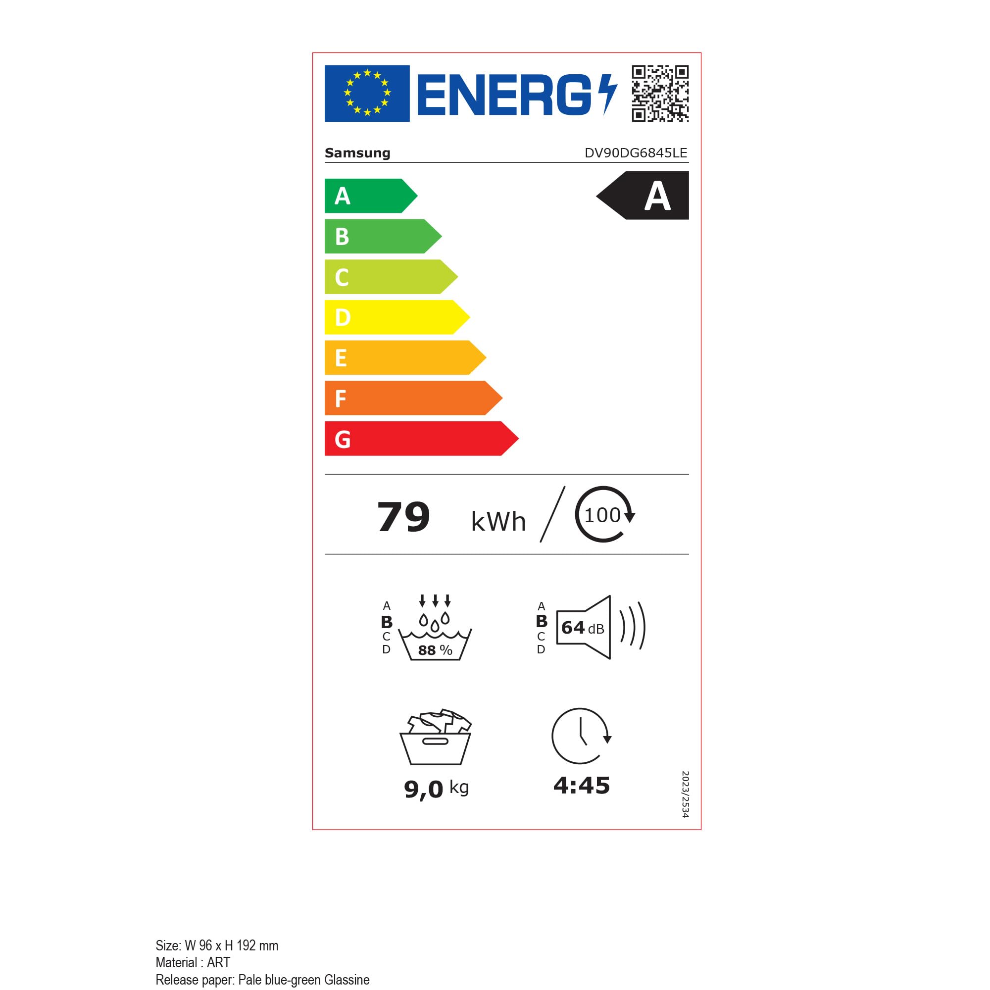 Samsung Asciugatrice AI Control DV90DG6845LE/U3, 9 kg, Pompa di Calore, Wifi, AI Dry+, Air Wash, Tecnologia Optimal Dry, Carica Frontale, 60L x 85H x 60P cm