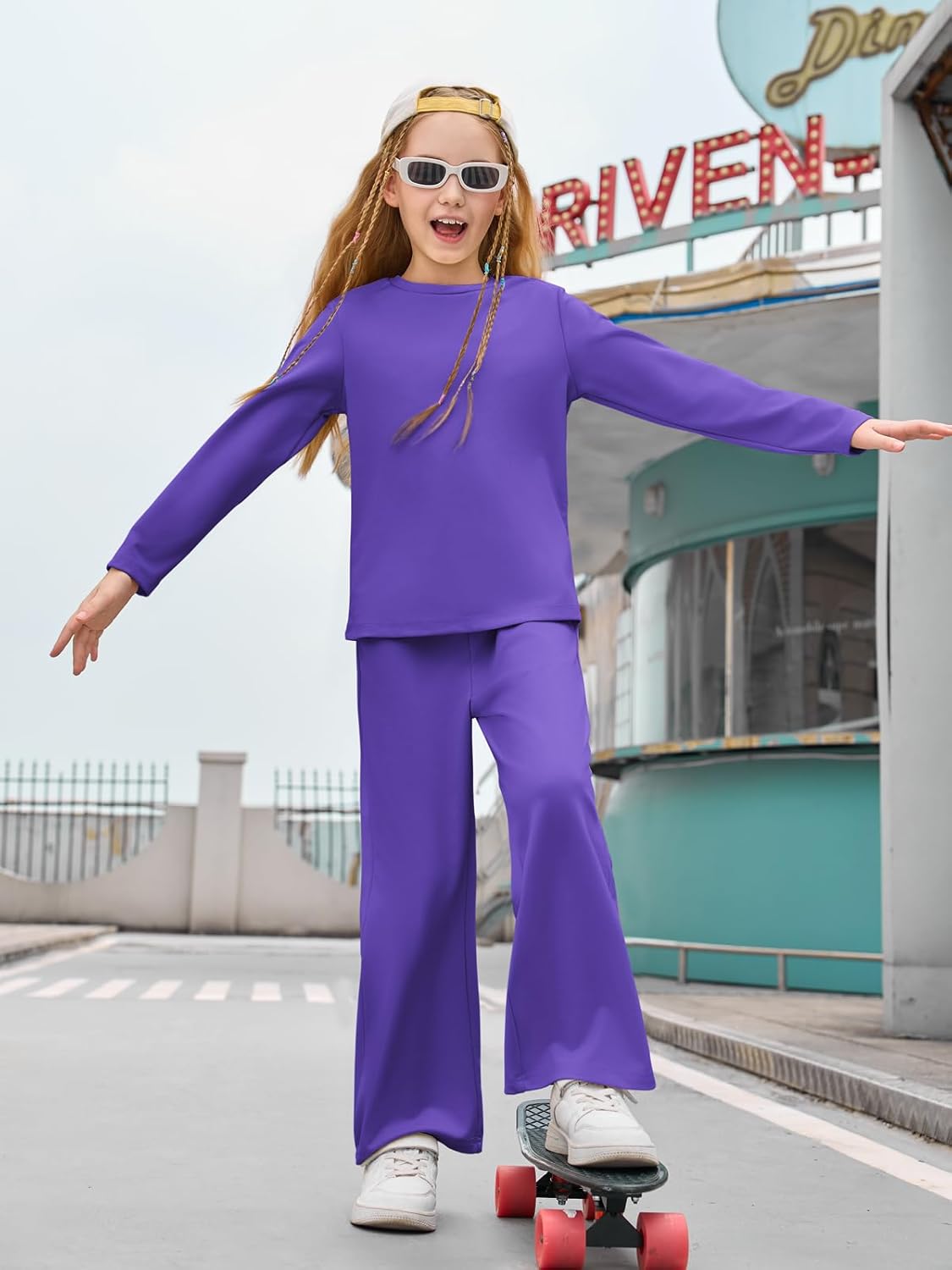 Haloumoning Girls Sweatsuit Kids Fashion Long Sleeve Sweatshirt and Wide Leg Pants Tracksuit Sets 2 Piece Outfits - Image 4