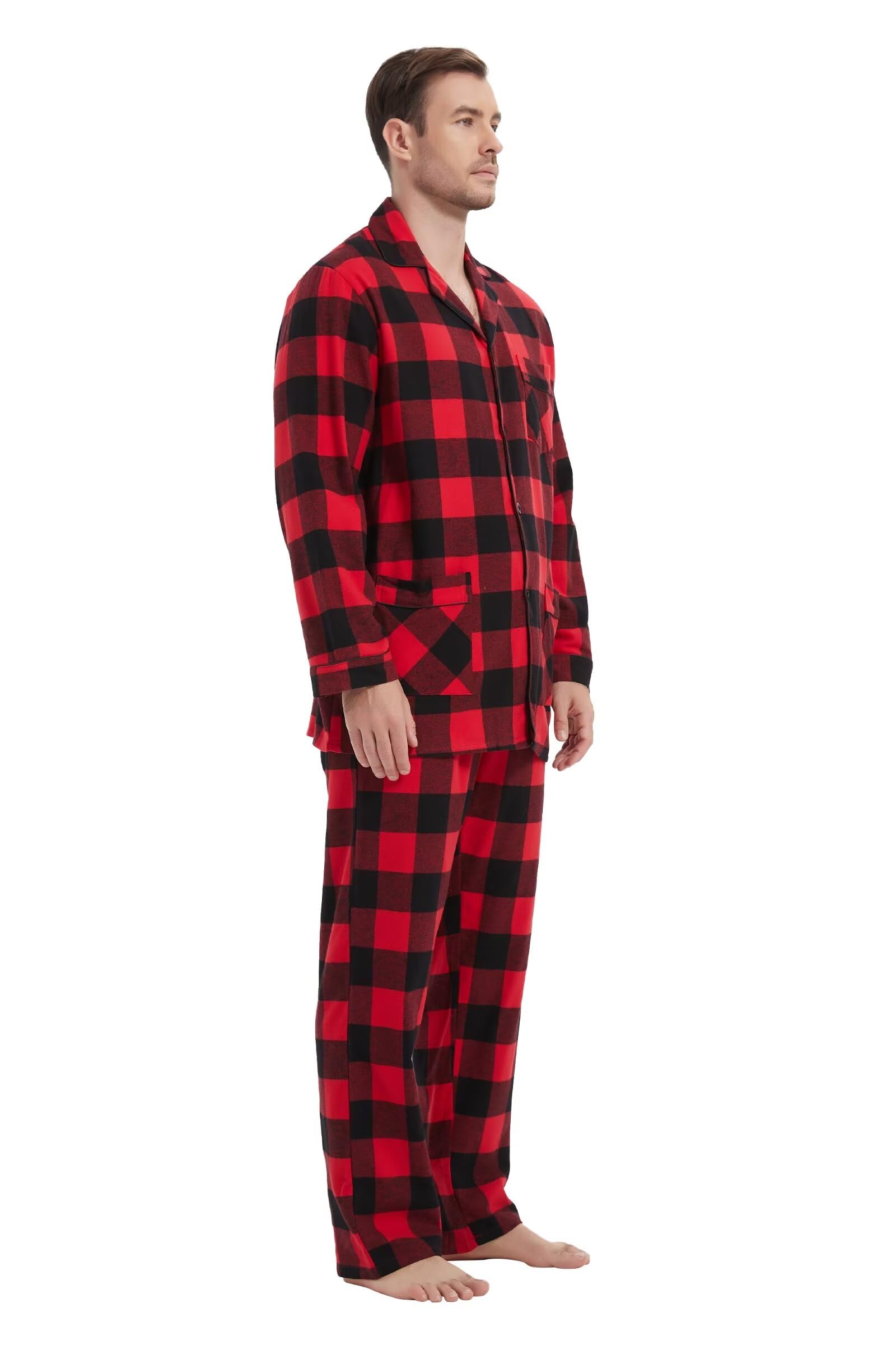 Pigiama da uomo in 100% flanella di cotone tinto in filato a quadri, comodi pantaloni pigiama con tasche e coulisse in vita, pigiama invernale da uomo