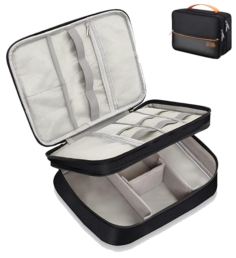 FLYNGO Nylon Electronics Travel Organizer Bag Double Layer Gadget Organizer Pouch Waterproof Electronics Accessories Storage Bag For Cord, Charger, Phone, Power Bank, Hard Drive (Black)