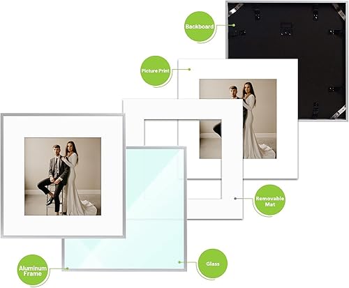 Miniatura 7 de Golden State Art, Marco de aluminio de 12 x 12 pulgadas para exhibición de fotos de 8 x 8 pulgadas, colección de marcos de fotos cuadrados de