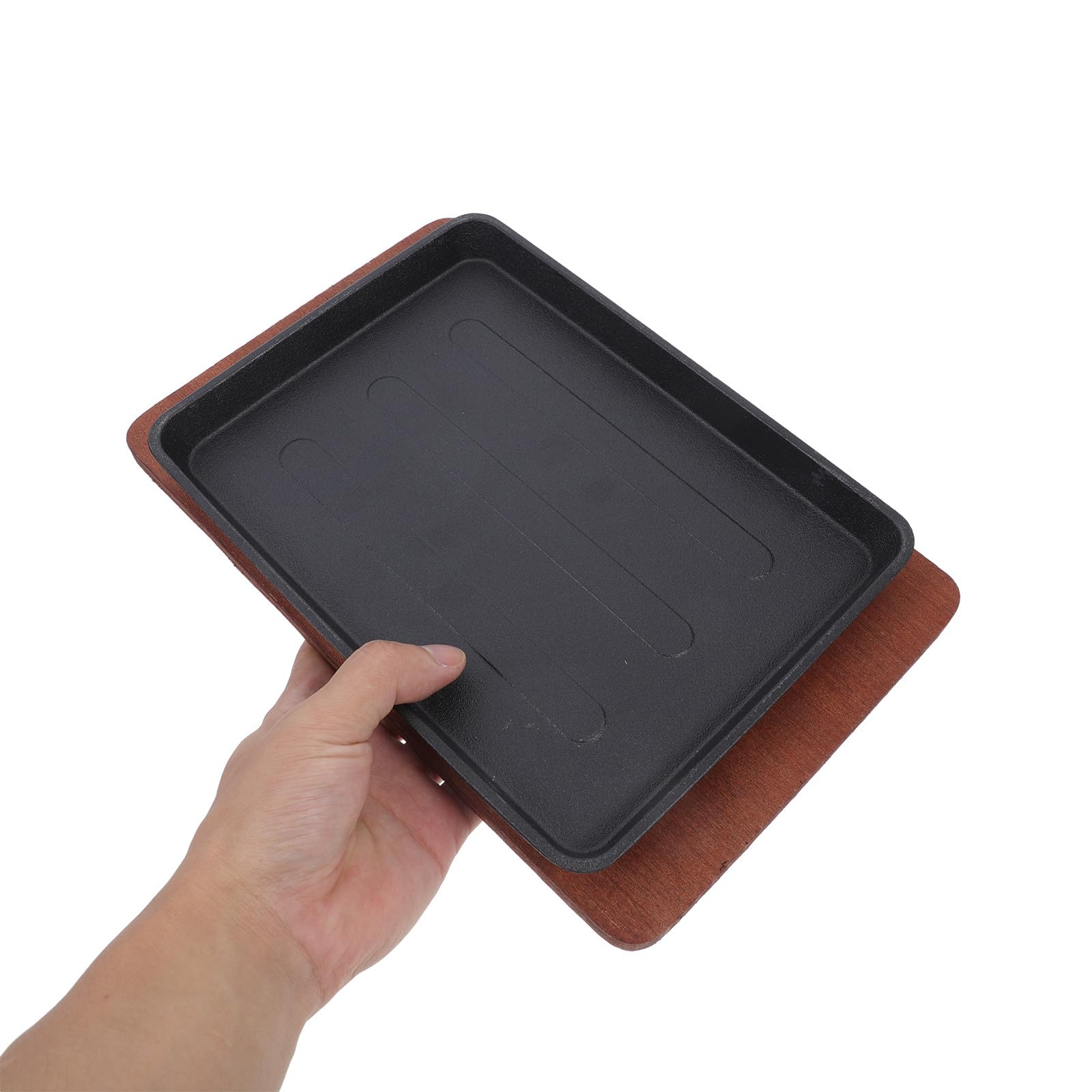POPETPOP Piastra Quadrata Piastra Antiaderente Versatile in Ghisa Smaltata con Base in Legno di Faggio per Cucina Domestica, per Bistecche e Barbecue