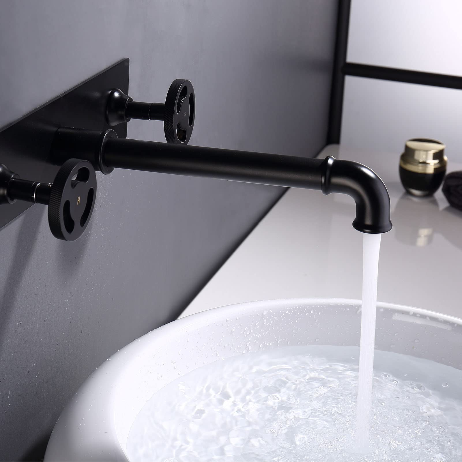Grifo de baño Industrial montado en la Pared, Grifo de baño de latón con Doble manija, Grifo Mezclador de baño, Grifo para Lavabo de baño, Grifo de Lavabo, Grifo de bañera, Negro Mate
