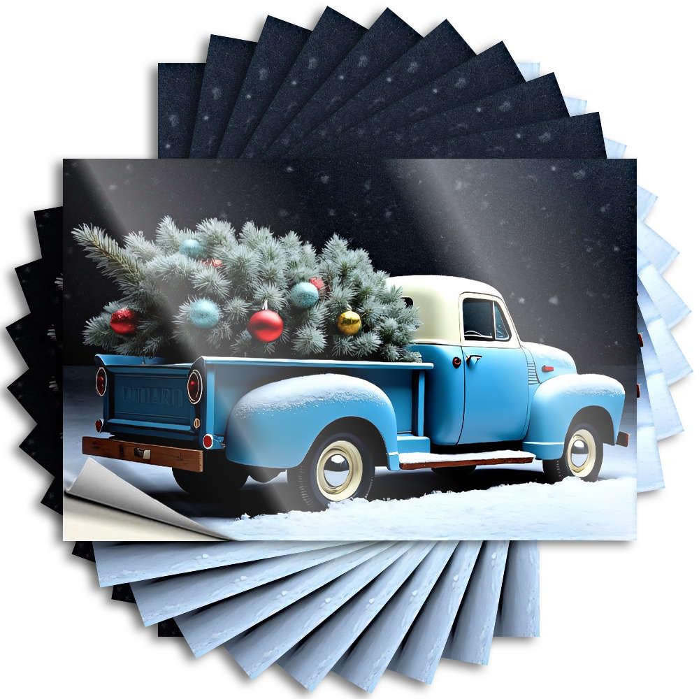 Fzfn Women's Colour Tattoo - Accent Door A Vintage Truck Adorned With Christmas Decorations. For Colorful Teen(12X18cm)